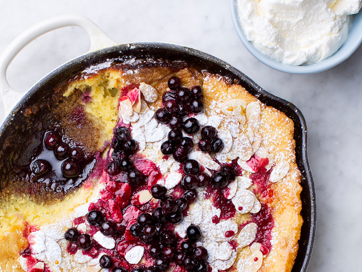 Lemon Buttermilk Baked Pudding with Blueberries