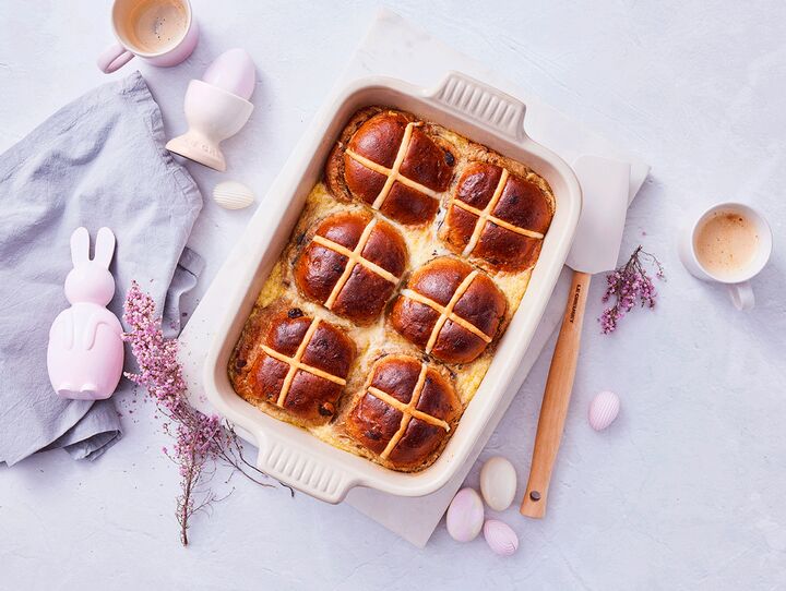 Easter-Spiced Hot Cross Bun Pudding