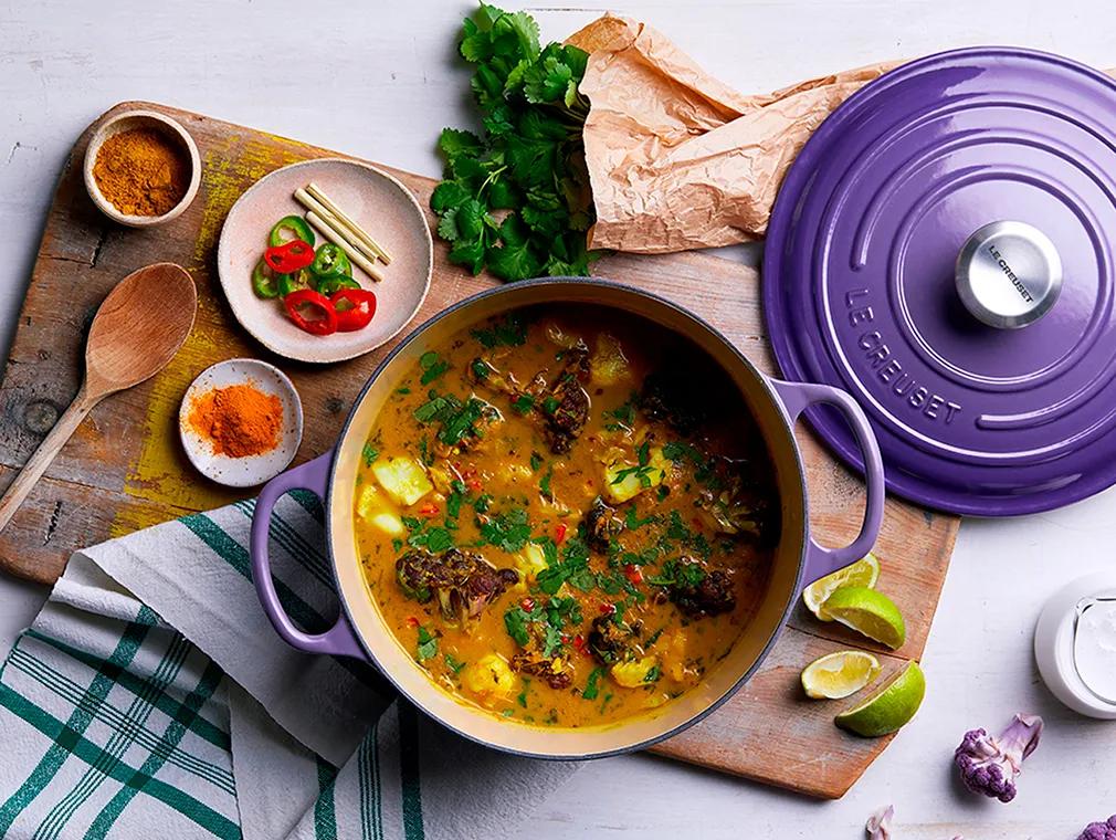 Turmeric Coconut And Purple Cauliflower Fish Curry