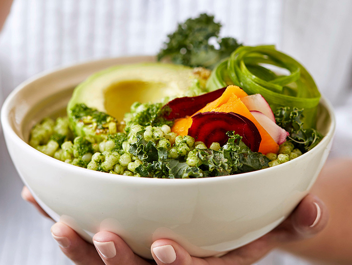 Giant Couscous And Dukkah Avo Green Bowls