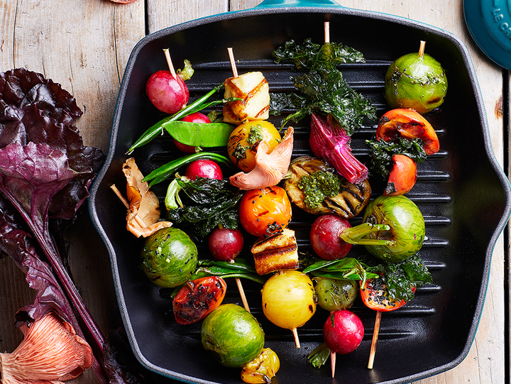 Vegetable Skewers With Green Dipping Sauce