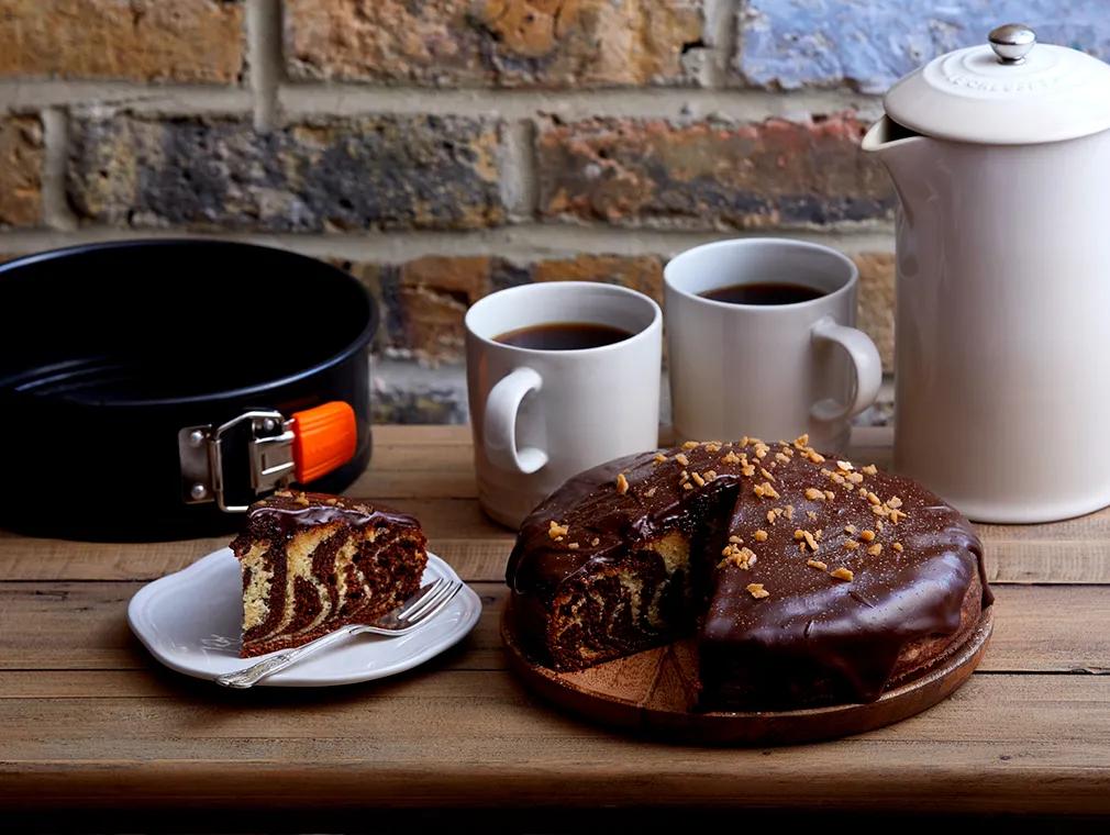 French Marble Caramel and Chocolate Cake with Chocolate Ganache