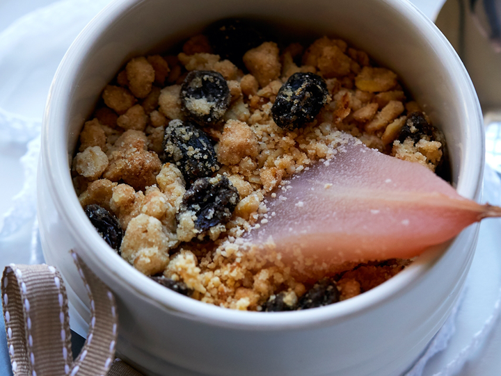 Poached Pear and Crumble 