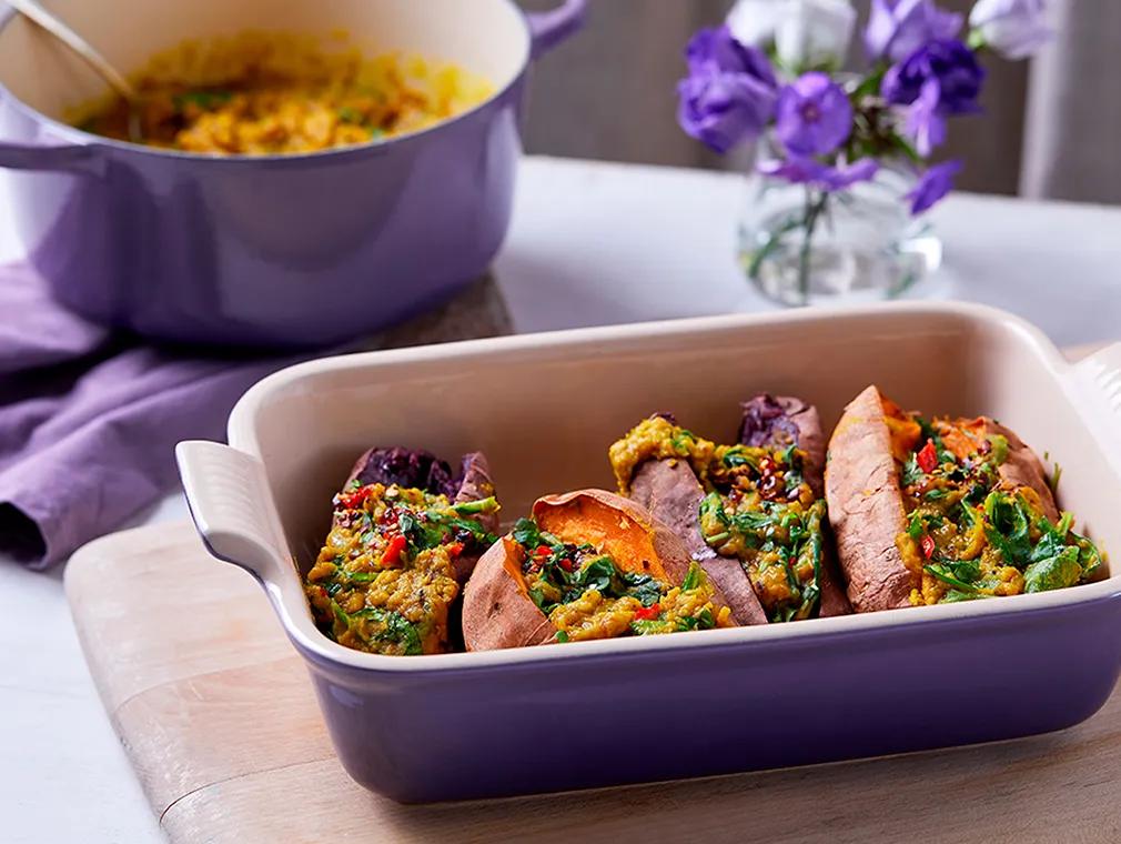 Dhal Stuffed Purple Sweet Potatoes