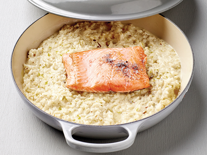 Pink Pan-Roasted Salmon with Grey Salt and Creamy Risotto