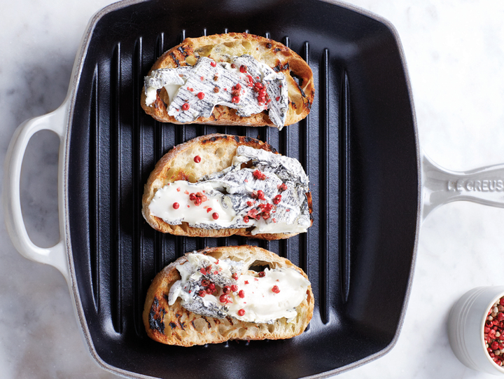 Bruschetta with Ash Cheese and Pink Peppercorns