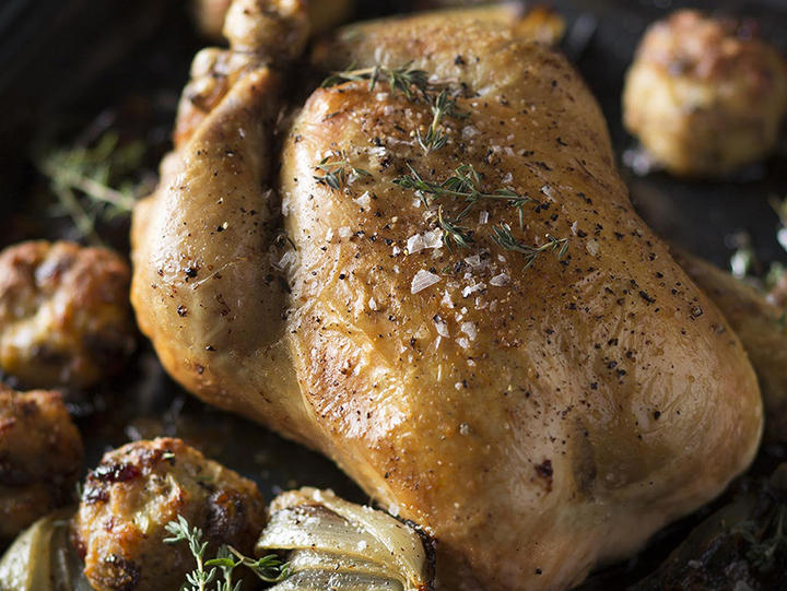 Roast Chicken with Pork and Cranberry Stuffing 